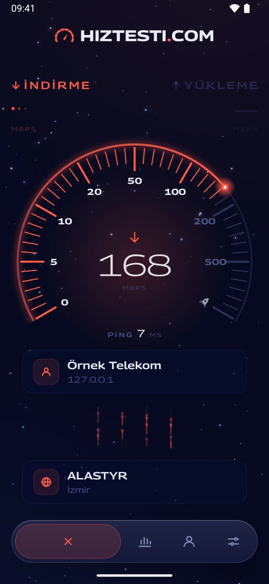 Android telefonda ölçüm sürerken göstergenin indirme hızını ve pingi göstermesi