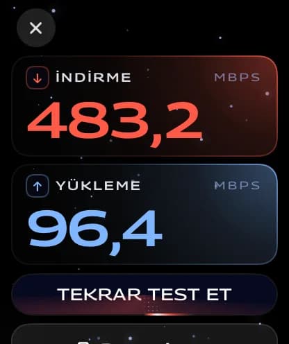 Apple Watch'ta ölçüm sonucu: indirme 483,2 ve yükleme 96,4 Mbps