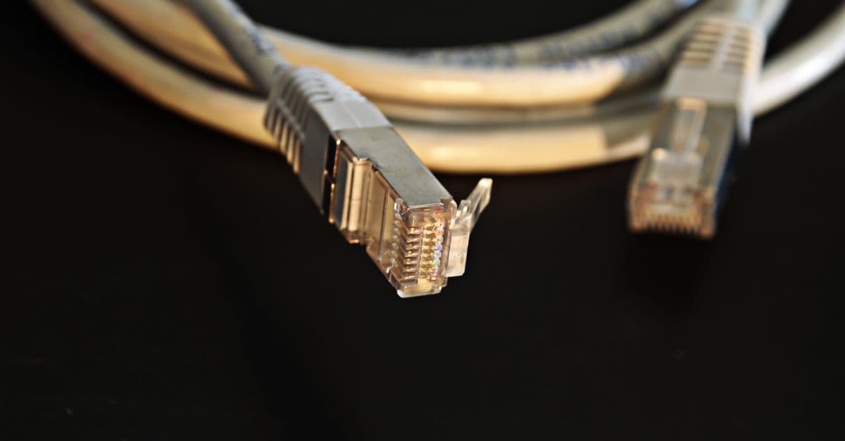 Close-up of an Ethernet cable with an RJ-45 connector